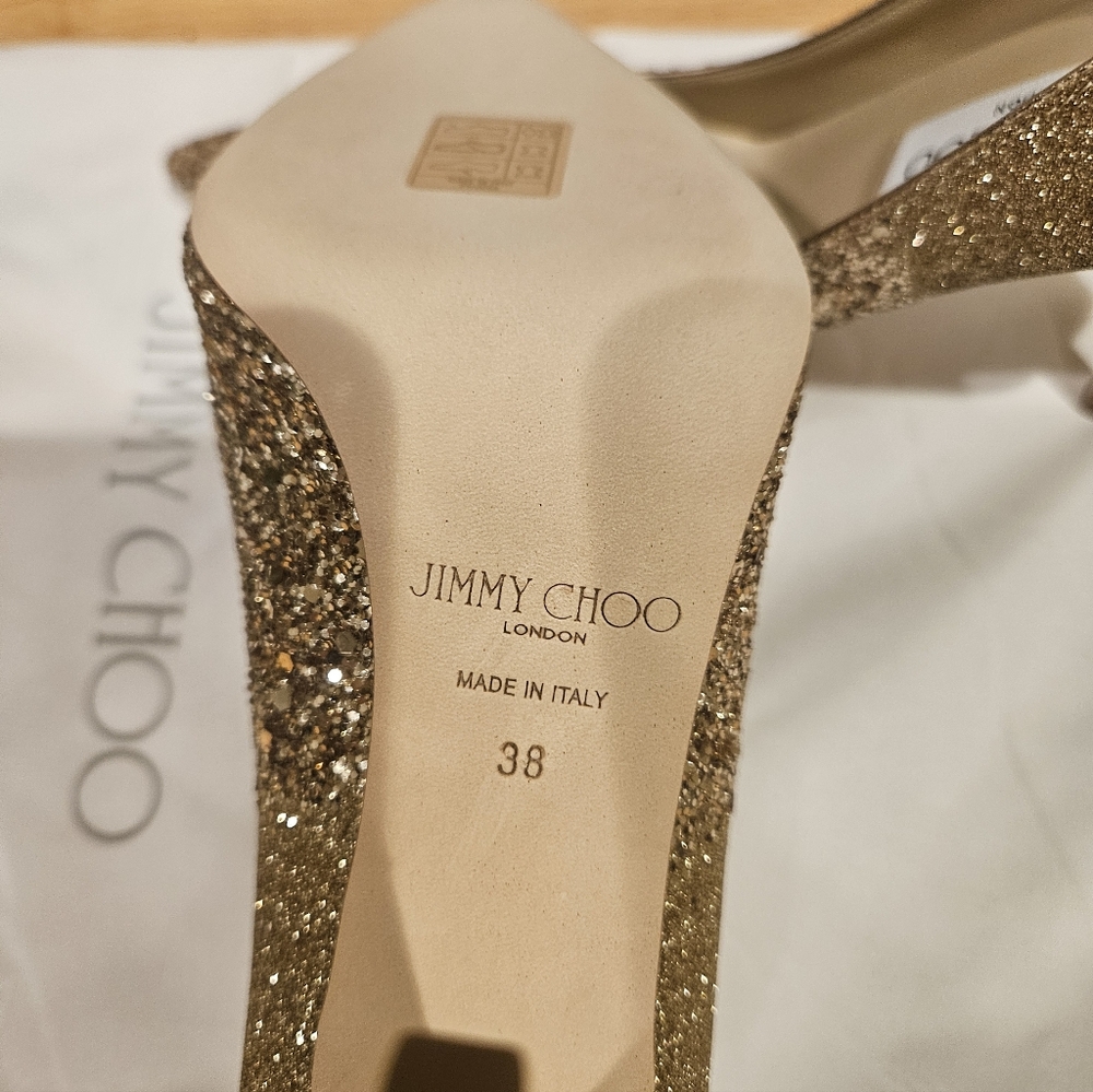 Jimmy Choo Women's Abel Gold Glitter Fabric - Picture 10 of 11